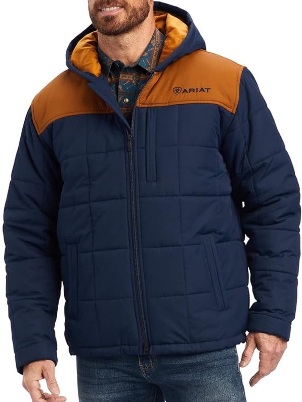 Ariat Navy and Brown Hooded Quilted Puffer Jacket